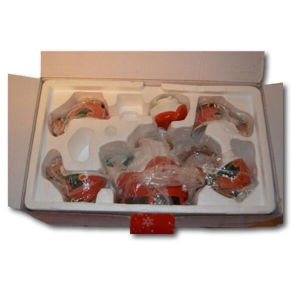 Dept 56 JOLLY ST. NICK CHRISTMAS TEA SET 4 Reindeer Cups Santa Handpainted - Box - Picture 1 of 2